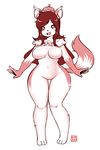  anthro breasts brown_hair canine dog featureless_breasts featureless_crotch female hair hat kenron_toqueen mammal nude open_mouth simple_background smile solo white_background wide_hips 