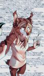  anthro canine clothed clothing drooling evlampyshka female fur glitch_art hair mammal no_pupils saliva solo 