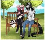  anthro clothed clothing dessert dtalvi duo equine female food fur hair horse ice_cream male mammal outside red_panda sitting smile 