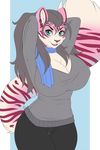  anthro big_breasts breasts feline female huge_breasts kammymau looking_at_viewer mammal nipple_bulge open_mouth overweight scarf smile solo 