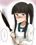  3: alternate_hairstyle bad_food black_hair brown_eyes burnt crying crying_with_eyes_open dirty_clothes dirty_face fish hatsuyuki_(kantai_collection) ikari_manatsu kantai_collection kappougi long_hair long_sleeves ponytail saury smoke solo tearing_up tears trembling 