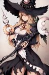  blonde_hair dorothy_(shingeki_no_bahamut) hat highres holding holding_wand inaba_sunimi jewelry long_hair long_sleeves necklace red_eyes shadowverse solo wand weapon witch witch_hat 