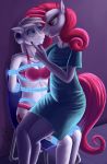  2018 anthro bdsm blue_eyes bondage bound bra clothing equine fan_character fangs female female/female friendship_is_magic hair horse hospital_gown inside mammal my_little_pony nurse_redheart_(mlp) on_lap panties pony quakehoof red_eyes red_hair rope simple_background sitting story story_in_description underwear vampire wide_eyed 