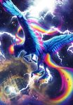  absurd_res blue_feathers blue_fur cutie_mark detailed_background detailed_feathers equine feathered_wings feathers female feral flying friendship_is_magic fur hair hi_res hooves lightning mammal multicolored_hair my_little_pony nude pegasus rainbow_dash_(mlp) rainbow_hair solo turnipberry water wings 