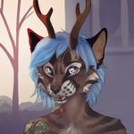  ambiguous_gender anthro antlers canine evlampyshka fur hair horn looking_at_viewer mammal plgdd smile solo tattoo zumjakal 