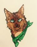  ambiguous_gender bandanna evlampyshka feline feral fur looking_at_viewer mammal solo teeth traditional_media_(artwork) 