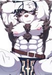  anthro bulge canine clothing horkeukamui male mammal muscular nipples simple_background solo tokyo_afterschool_summoners wolf 