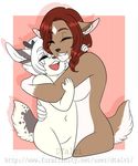  ambiguous_gender anthro breasts canine cervine deer dtalvi duo featureless_breasts female hug mammal nude overweight smile 