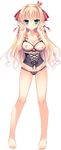  barefoot black_panties blonde_hair blush bra breasts corset crown cupless_bra double_v full_body green_eyes hair_intakes hair_ribbon highres hinata_mutsuki large_breasts lingerie long_hair looking_at_viewer love_love_princess marigold_bruette_erland mini_crown nipples panties revealing_clothes ribbon serious solo standing transparent_background underwear underwear_only v wori 