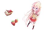  ahoge blonde_hair blue_eyes cake chocolate collarbone commentary_request detached_sleeves dying_(dying0414) food foreshortening fork fruit full_body hair_between_eyes holding holding_fork holding_plate ia_(vocaloid) kneehighs long_hair looking_at_viewer mismatched_legwear neckerchief plate pleated_skirt red_footwear red_skirt school_uniform serafuku shoes simple_background single_kneehigh single_thighhigh skirt solo standing strawberry sweets thigh_strap thighhighs tiramisu very_long_hair vocaloid white_background wristband yellow_neckwear 