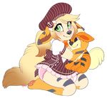  animal_humanoid baby blonde_hair blush clothing cub diaper dress female fur green_eyes growliez growlithe hair hat humanoid hybrid kneeling looking_at_viewer nintendo orange_fur pawpads paws plushie pok&eacute;mon smile solo strawberryneko stripes teeth video_games young 