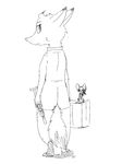  anthro briefcase canine clothed clothing disney duo ear_piercing eyewear fan_character female fox frown gun looking_at_viewer looking_back mammal melody_micely_(zootopia) monochrome mouse piercing ranged_weapon rodent rosie_(zootopia) size_difference smile submachine_gun suit sunglasses weapon zhan zootopia 
