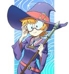  1girl glasses little_witch_academia lotte_yanson orange_hair solo trigger_(company) witch witch_hat 