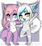 anthro canine chibi dtalvi duo featureless_crotch female looking_at_viewer mammal nude open_mouth smile standing 