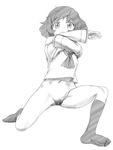  1girl akiyama_yukari bottomless calpara female full_body girls_und_panzer monochrome navel pubic_hair pussy solo uncensored 