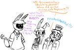  2015 animatronic anthro bear bow_tie buckteeth dialogue english_text five_nights_at_freddy&#039;s five_nights_at_freddy&#039;s_2 group hat inkyfrog lagomorph machine male mammal rabbit restricted_palette robot simple_background teeth text top_hat toy_bonnie_(fnaf) toy_freddy_(fnaf) video_games white_background withered_bonnie_(fnaf) 