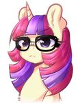  2017 bust_portrait equine eyewear female fluffymaiden friendship_is_magic glasses hair hi_res horn long_hair mammal moondancer_(mlp) multicolored_hair my_little_pony portrait purple_eyes simple_background solo two_tone_hair unicorn white_background 