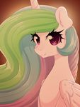  2017 bust_portrait cute equine eyelashes feathered_wings feathers female fluffymaiden friendship_is_magic hair hi_res horn looking_at_viewer mammal multicolored_hair my_little_pony portrait princess_celestia_(mlp) purple_eyes simple_background smile solo white_feathers winged_unicorn wings 