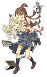  &gt;_&lt; :d black_legwear blonde_hair blue_eyes book bottle brown_footwear brown_hair cheese_kang closed_eyes curly_hair d: diana_cavendish fairy fairy_wings glomp half_updo highres hug hug_from_behind kagari_atsuko lantern little_witch_academia long_hair luna_nova_school_uniform md5_mismatch multicolored_hair multiple_girls open_mouth round_teeth school_uniform shoes smile straight_hair surprised teeth two-tone_hair wings xd 