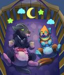  baby bedding blanket blush bow buizel clothing crib cub diaper duo fur grey_fur houndoom hybrid hypnosis lamp legwear lying male mightyena mind_control mittens nintendo orange_fur pacifier pok&eacute;mon poofy-shark regression socks spiral_eyes video_games young 