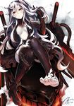  2017 :d aircraft_carrier_hime arm_guards arm_support armor armored_dress artist_name bare_legs bare_shoulders barefoot black_footwear black_gloves black_nails black_serafuku black_skirt blush boots breasts breasts_apart cannon closed_mouth collarbone dated dutch_angle elbow_gloves feet full_body gloves groin kantai_collection koruta_(nekoimo) long_hair looking_at_viewer machinery medium_breasts monster nail_polish navel no_legwear one_side_up open_clothes open_mouth pale_skin red_eyes school_uniform serafuku shinkaisei-kan shirt side_ponytail signature silver_hair single_boot sitting skirt smile soles solo toenail_polish toenails toes torn_clothes torn_shirt torn_skirt turret very_long_hair wavy_hair white_hair 