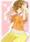  adjusting_clothes adjusting_hat animal_ears blonde_hair blush breasts bunny_ears bunny_tail cowboy_shot dango drop_shadow eichi_yuu flat_cap floppy_ears food food_in_mouth hat highres looking_at_viewer navel orange_shirt red_eyes ringo_(touhou) shirt short_hair short_sleeves shorts small_breasts solo tail touhou wagashi 