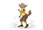  alsaresnolynx anthro clothed clothing fur grey_hair hair male mammal simple_background solo standing topless white_background yellow_fur 