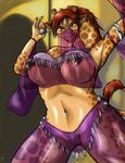  amber amber_eyes anthro areola big_breasts breasts clitoris clothing conditional_dnp ear_piercing erect_nipples fur giraffe hair kadath looking_at_viewer mammal navel navel_piercing nipples piercing pussy puzzle_(kadath) red_hair spots translucent transparent_clothing 
