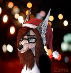  anthro canine christmas clothed clothing eyewear female fur glasses hair hat holidays mammal santa_hat solo zumjakal 