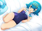  blue_eyes blue_hair blue_sailor_collar blush breasts hairband konpeto one-piece_swimsuit open_mouth pokemon pokemon_(anime) pokemon_sm_(anime) sailor_collar short_hair solo suiren_(pokemon) swimsuit swimsuit_under_clothes 