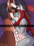  anthro bed blue_eyes canine chinese_crested_hairless curly_hair dhole dog duo felice_reinhart girly hair jack_taylor lichtenberg_figure lying male male/male mammal manly melthecannibal scar size_difference snapchat 