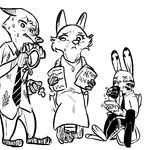  anthro canine clothed clothing disney dress female fox hi_res jack_savage jewelry lagomorph male mammal monochrome mother mrs_wilde necklace necktie nervous nick_wilde pants paper parent rabbit replytoanons shirt simple_background sitting size_difference son standing suit sweat white_background zootopia 