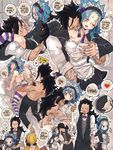  1boy 2girls ass black_hair blonde_hair blue_hair blush breast_grab breasts clothed_sex english fairy_tail gajeel_redfox kiss levy_mcgarden lucy_heartfilia multiple_girls pantherlily rusky sequential sex tagme text underwear waitress 