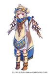  ahoge arms_behind_back blonde_hair boots character_request fake_wings full_body fur_boots mataichi_mataro purple_eyes scarf solo tabard traditional_clothes wings yuba_no_shirushi 