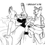  anthro apron bed blindfold blush canine clothed clothing dialogue dipstick_ears disney eyes_closed female food foot_fetish foot_lick fox gideon_grey group half-closed_eyes jack_savage kissing kneeling lagomorph licking male mammal monochrome mother mrs_wilde nick_wilde parent pie pillow rabbit replytoanons sitting size_difference son standing suit text tongue tongue_out zootopia 