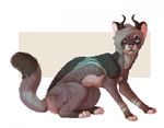  ambiguous_gender feline feral fur hair horn hybrid looking_at_viewer mammal simple_background sitting solo zumjakal 