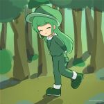  closed_eyes ferdy&#039;s_lab forest green_pants green_shirt hat highres light_smile long_hair long_sleeves nature pants shirt touhou unconnected_marketeers yamashiro_takane 