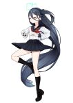  1girl 28_(282teeth) absurdly_long_hair absurdres aris_(blue_archive) black_hair blue_archive closed_mouth full_body highres long_hair simple_background smile solo very_long_hair white_background 