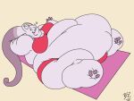2018 3_fingers 3_toes 4:3 anthro bar_emanata barefoot batspid2 beach_towel belly big_belly big_breasts bikini biped black_eyebrows black_eyelashes breasts cleavage clothed clothing digital_drawing_(artwork) digital_media_(artwork) double_chin emanata eyebrows feet female fingers flabby_arms flat_colors full-length_portrait glistening glistening_eyes green_eyes hand_behind_head horn huge_thighs hyper hyper_belly hyper_hips hyper_thighs looking_at_viewer love_handles lying mega_evolution mega_mewtwo midriff morbidly_obese morbidly_obese_anthro morbidly_obese_female nintendo obese obese_anthro obese_female on_back one_eye_closed overweight overweight_anthro overweight_female pokemon pokemon_(species) portrait purple_body purple_skin red_bikini red_clothing red_swimwear signature simple_background smile solo swimwear teeth thick_thighs toes towel trini_(maskedcharizard) wink