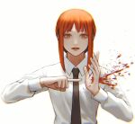  1girl black_necktie blood chainsaw_man chromatic_aberration commentary czy_(2894456992) makima_(chainsaw_man) necktie orange_eyes orange_hair pointing ringed_eyes sidelocks solo upper_body 