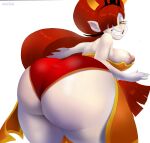 aeondud areola big_breasts big_butt breasts butt clothing crown disney dress eyelashes female hair hair_over_eye headgear hekapoo horn horned_humanoid huge_butt humanoid humanoid_pointy_ears long_hair looking_at_viewer looking_back looking_back_at_viewer narrowed_eyes nipple_slip nipples one_eye_obstructed orange_clothing orange_dress orange_eyes orange_horn panties pink_areola pink_nipples rear_view red_clothing red_hair red_panties red_underwear simple_background smile solo star_vs._the_forces_of_evil thick_thighs underwear white_background white_body wide_hips yellow_sclera