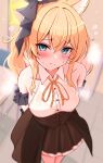  1girl animal_ear_fluff animal_ears black_skirt blue_archive blue_eyes blush breasts buttons closed_mouth collared_shirt highres long_hair looking_at_viewer mari_(blue_archive) medium_breasts orange_hair pleated_skirt shirt skirt solo tarakopng white_shirt 