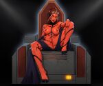  1girl absurdres alien artist_request breasts brown_hair colored_nipples colored_skin highres horns looking_at_viewer masturbation medium_breasts nipples nude pussy red_nipples red_skin sith sitting solo spread_legs spread_pussy star_wars tattoo throne white_horns yellow_eyes zabrak 