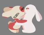 anthro bodily_fluids captain_molasses duo eyelashes eyes_closed female fur generation_3_pokemon grey_background hi_res kiss_on_lips kissing lagomorph leporid male male/female mammal messy messy_kiss narrowed_eyes nintendo phantomarcade_kiss pokemon pokemon_(species) rabbid rabbit raving_rabbids rayman_(series) red_body red_fur red_spots saliva simple_background sitting spinda spots standing tail tan_body tan_fur ubisoft white_body white_fur wide_hips