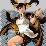  1girl black_hair black_shorts bracelet breasts brown_eyes china_dress chinese_clothes dress highres jbstyle jewelry ling_xiaoyu medium_breasts medium_hair shorts solo tekken tekken_8 twintails 
