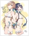  artist_name bangs bikini black_hair blonde_hair braid breasts brown_eyes cleavage closed_mouth collarbone dated earrings eyebrows_visible_through_hair framed frills futaribeya hair_between_eyes hair_ribbon hand_on_own_thigh hand_on_thigh heart jewelry katase_waka kawawa_sakurako light_brown_hair locked_arms long_hair looking_at_viewer medium_breasts multiple_girls navel open_mouth ribbon sanpaku signature small_breasts smile star star_earrings striped striped_ribbon swimsuit teeth thigh_strap translation_request tress_ribbon twin_braids very_long_hair white_bikini wrist_ribbon yamabuki_kasumi 