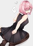  /\/\/\ 1girl ass assisted_exposure bare_shoulders black_dress black_legwear blush covering covering_ass dress dress_lift embarrassed eyebrows_visible_through_hair eyes_visible_through_hair fate/grand_order fate_(series) glasses hair_over_one_eye jacket jacket_removed kneeling looking_back mash_kyrielight no_shoes pantyhose purple_eyes purple_hair sabujiroko short_hair simple_background solo surprised sweatdrop wavy_mouth 