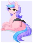  2017 anus border butt clitoris clothing clothing_lift cute equine eyelashes fan_character female feral fluffymaiden friendship_is_magic fur hair half-closed_eyes hi_res hooves horn horse invalid_tag long_hair looking_at_viewer looking_back lying mammal multicolored_hair multicolored_tail my_little_pony on_front pink_fur pink_skin pony pose pussy simple_background skirt skirt_lift smile solo two_tone_hair underhoof unicorn white_border yellow_eyes 