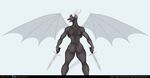  anthro butt dragon exercise female invalid_tag keerava looking_at_viewer melee_weapon nude solo sword weapon wiira wings workout yiffler 