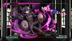  alternate_costume cape commentary_request danganronpa demon_horns demon_wings fake_screenshot gameplay_mechanics half_mask hallway horns looking_at_viewer male_focus mask new_danganronpa_v3 open_mouth ouma_kokichi outstretched_arm purple_eyes purple_hair smile solo translation_request twitter_username utou_(utousan) window wings 